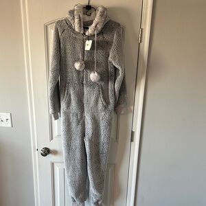 Women's Plush Gray Hooded Pajama Onesie
